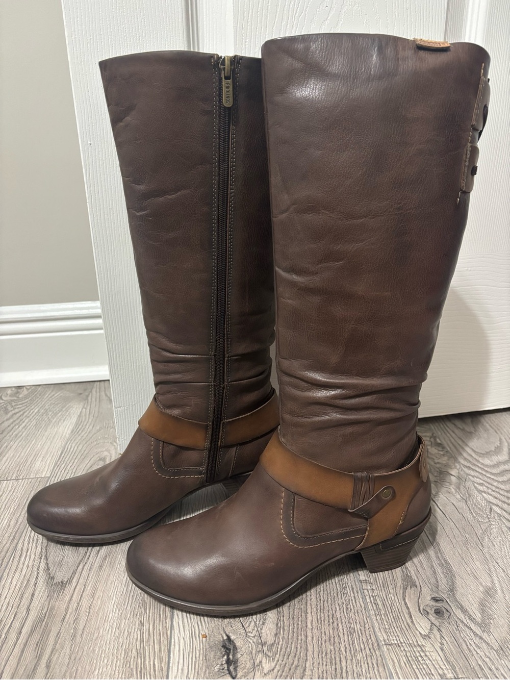 PIKOLINOS Dark Brown Leather Knee-High Riding Boots